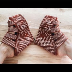 Jeffery Campbell red and white elizer wedges